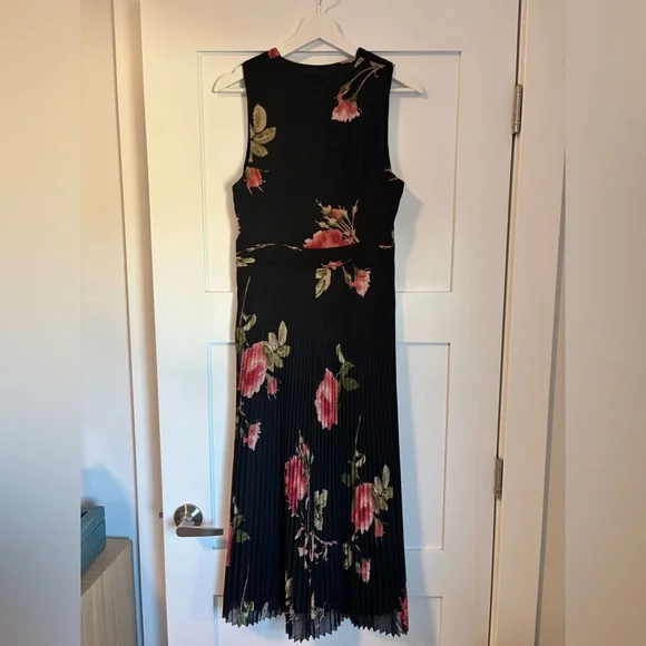 Artizia Wilfred Black Floral Pleated Maxi Dress with Pink Roses Sz. 8 - Picture 3 of 3